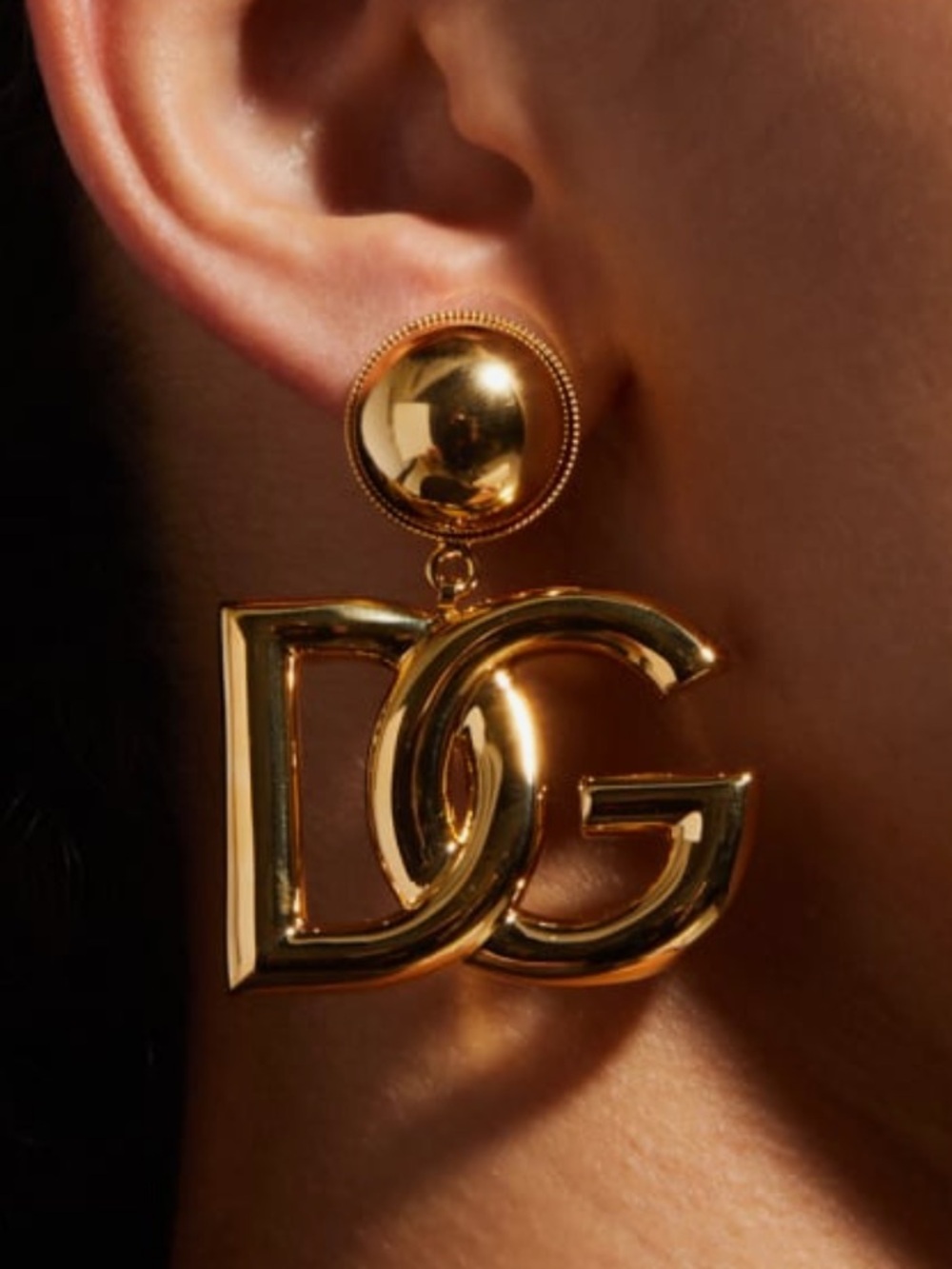 Dolce & Gabbana Shiny Gold DG Drop Clip-On Earrings - Picture 2 of 5